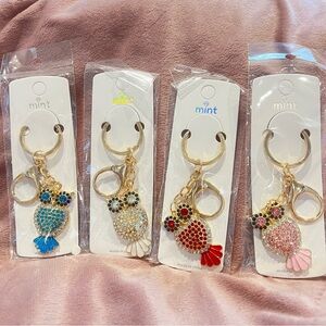 Rhinestone Owl Keychain Bag Charm with Gold Details